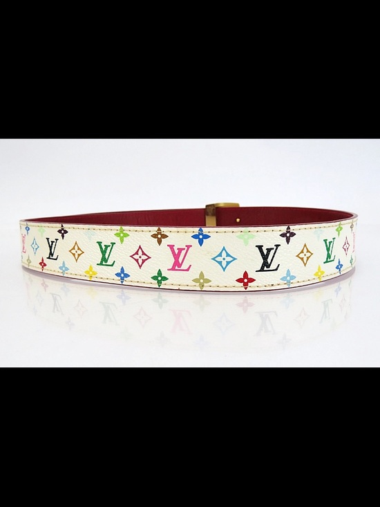 Louis Vuitton White Multicolor Monogram Belt with Gold LV Buckle main image 6